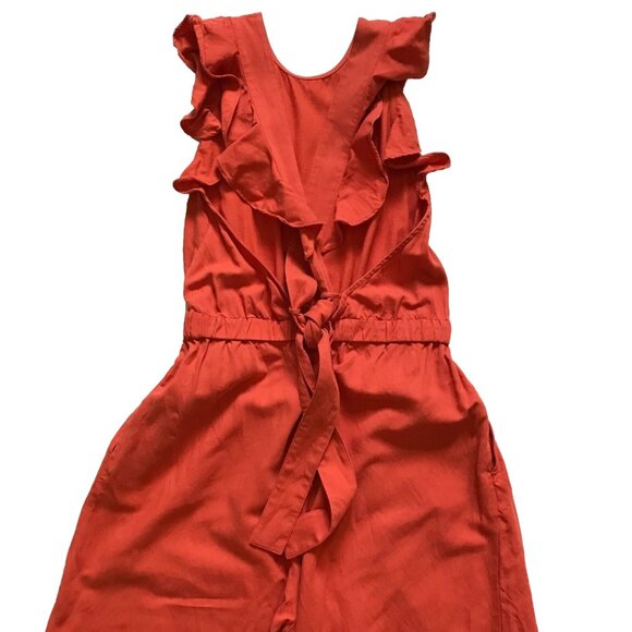 Ulla Johnson Viola Jumpsuit Womens 4 Chili Orange Linen Wide Leg Ruffled Ankle - Picture 13 of 15